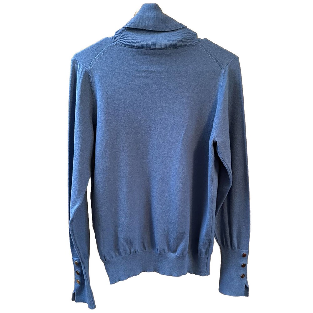 V267 NWOT, Arianna By Howards Women’s BLUE Turtleneck Gold Snaps Sweater Sz LG - Picture 2 of 11